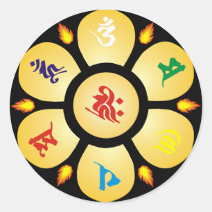 Adesivo Redondo Mandala Mantra da Deusa Sânscrito Budista