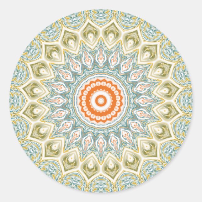 Adesivo Redondo Mandala Medallion em Verde, Azul e Laranja (Frente)