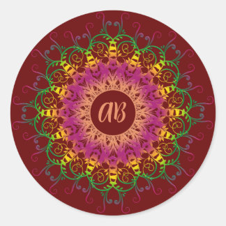 Adesivo Redondo Mandala multicoloração floral étnica.