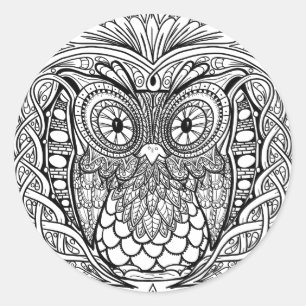 Adesivo Redondo Mandala Owl Black and White