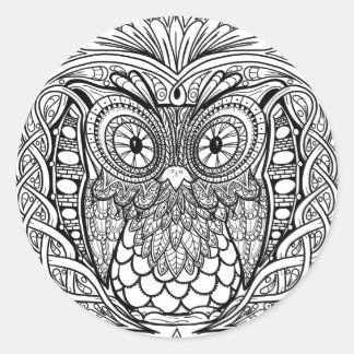 Adesivo Redondo Mandala Owl Black and White