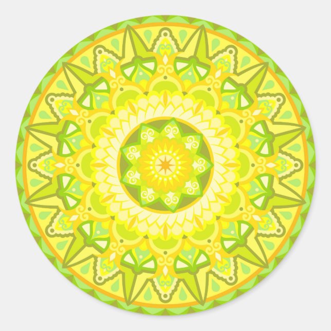 Adesivo Redondo Mandalá Primavera Verde Amarelo Floral Estético Bo (Frente)