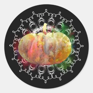 Adesivo Redondo Mandala Pumpkin Watercolor Damask Fall Season