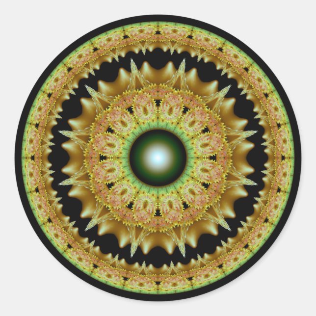 Adesivo Redondo Mandala redonda fractal do ouro (Frente)