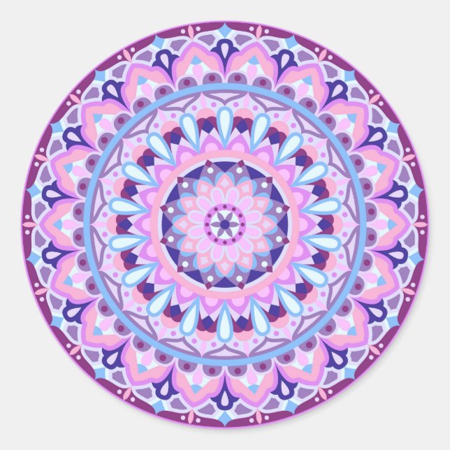 Adesivo Redondo Mandalá Roxo Boho Decal Geométrico Vibrante (Frente)