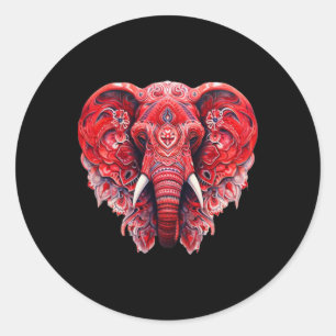 Adesivo Redondo Mandala Vermelha Aart Elefante Tril Ioga Gráfico