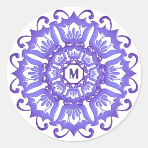 Adesivo Redondo Mandala violeta floral. Monograma