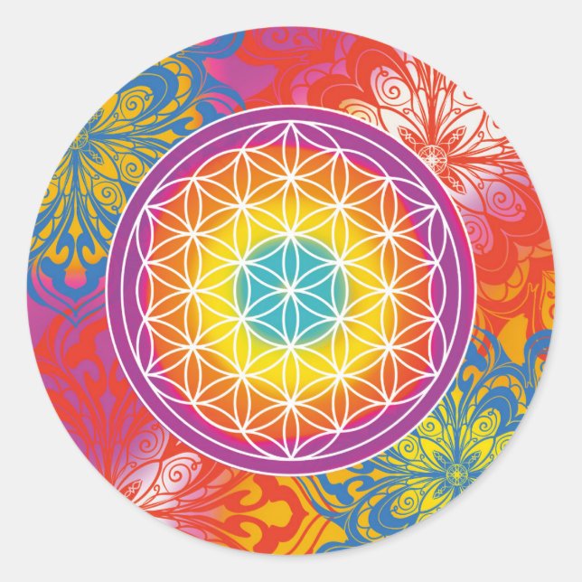 Adesivo Redondo Mandala zen flor da vida (Frente)