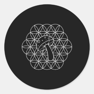 Adesivo Redondo Mandalas de Cogumelo Geometria Sagrada Micologia F