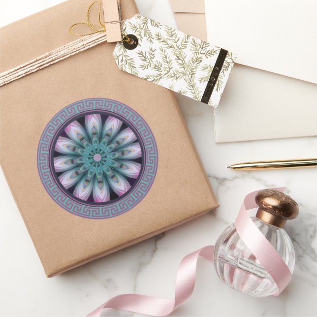 Adesivo Redondo Mandalas de Flores Rosa e Turquesa (Presentear)