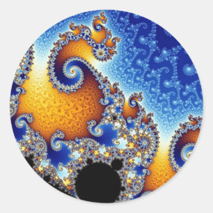 Adesivo Redondo Mandelbrot Azul Fractal Espiral Dupla