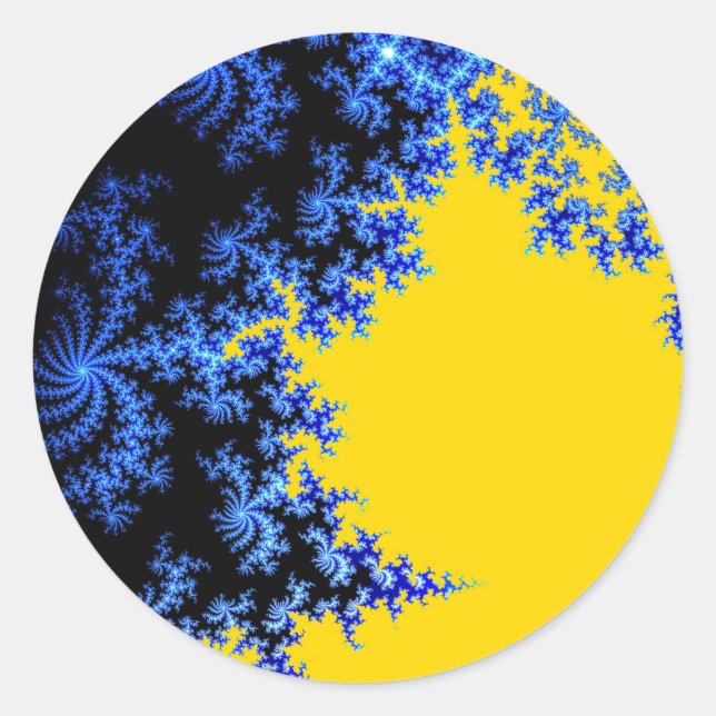 Adesivo Redondo Mandelbrot Fractal Dourado Azul Dois (Frente)
