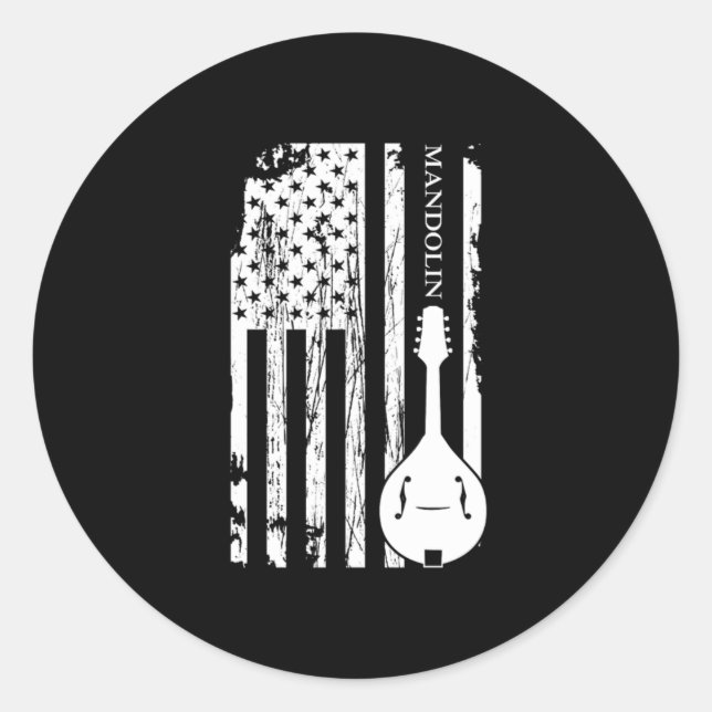 Adesivo Redondo Mandolin American Flag Acoustic Music Band Gift (Frente)