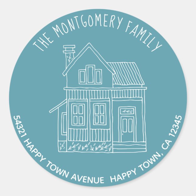 Adesivo Redondo Maneira Mínima de Espelho Bonito Endereço de Casa  (Frente)