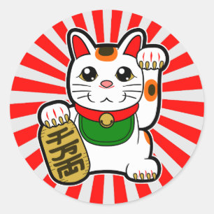 Adesivo Redondo Maneki Neko: Gato afortunado japonês