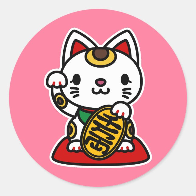 Adesivo Redondo Maneki Neko (Gato Sortudo) (Frente)