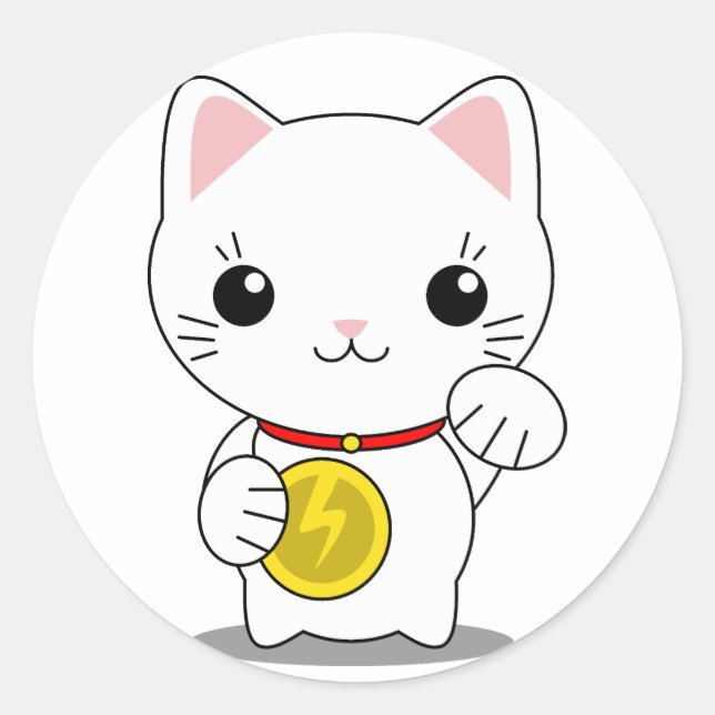 Adesivo Redondo Maneki Neko - Gato Sortudo Branco (Frente)
