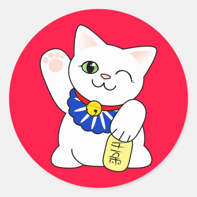 Adesivo Redondo Maneki Neko Lucky Cat (Frente)