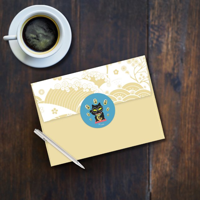 Adesivo Redondo Maneki Neko Lucky Poilue (Maneki Neko Lucky Poilue Classic Round Sticker)