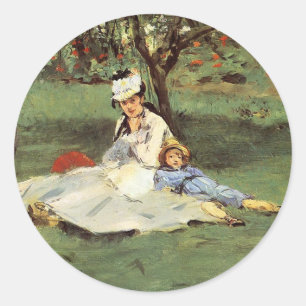 Adesivo Redondo Manet Impressionist - Família francesa no jardim
