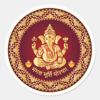 Adesivo Redondo Mangalmurti Morya Ganesha Tradicional