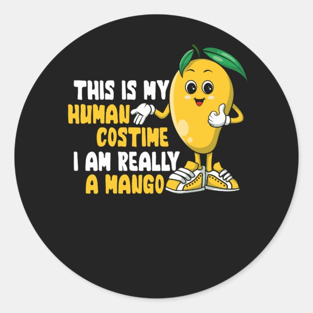 Adesivo Redondo Mango Fruta Halloween Mango Costume Humano Eu sou  (Frente)