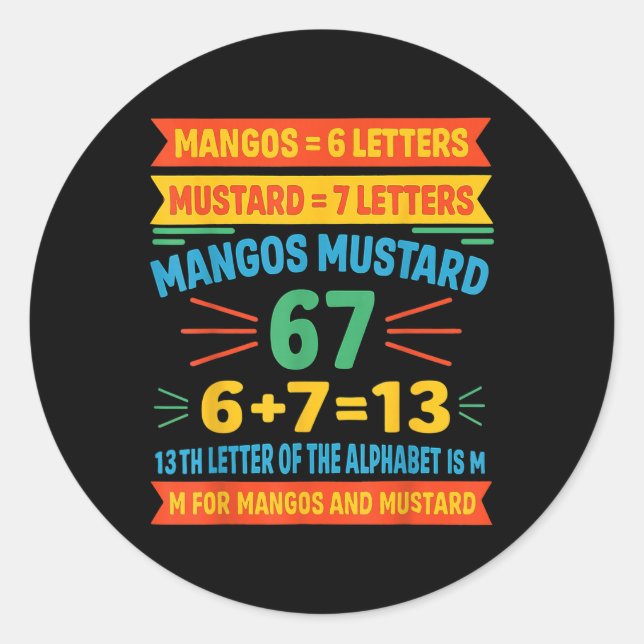 Adesivo Redondo Mangos Mustard 67 Tee Funny Alphabet Code M Meme F (Frente)