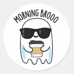 Adesivo Redondo Manhã Broo Funny Ghost Coffee Pun