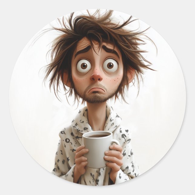 Adesivo Redondo Manhã Madness: Café Primeiro, Perguntas Depois (Frente)