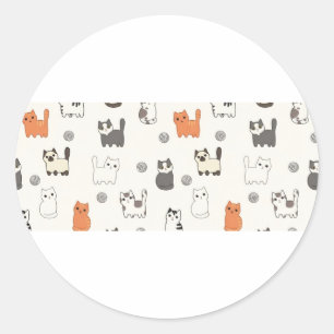 Adesivo Redondo "Manhãs Meow-gicas" – Padrão Sem Costura de Gatinh