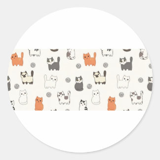 Adesivo Redondo "Manhãs Meow-gicas" – Padrão Sem Costura de Gatinh