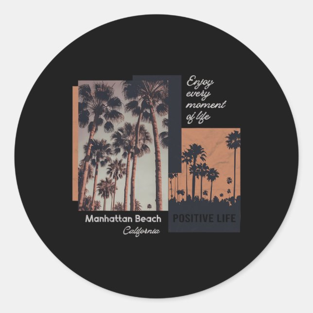Adesivo Redondo Manhattan Beach California Ca Retro  (Frente)