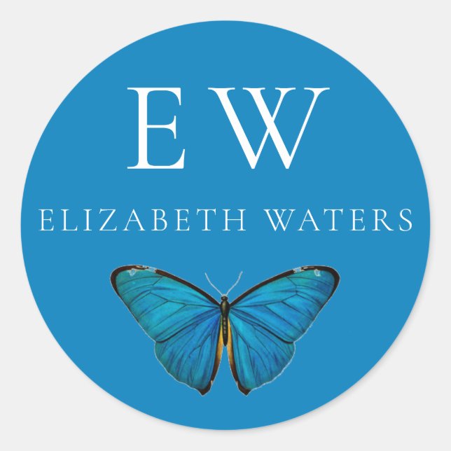 ADESIVO REDONDO MANIPULADOR DE NOME PERSONALIZADO DO BOTTERFLY AZU (Frente)