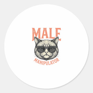 Adesivo Redondo Manipulador Masculino Óculos de Sol Gato Engraçado
