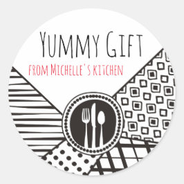 Adesivo Redondo Manipuladores de padrões mistos utensílios cozinha