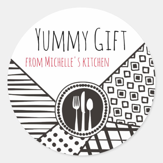 Adesivo Redondo Manipuladores de padrões mistos utensílios cozinha (Frente)