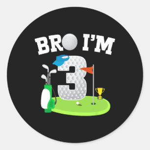 Adesivo Redondo Mano, tenho 3 anos Tema de Golfe aniversário de 3
