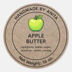Adesivo Redondo Manteiga Apple Jam Jelly Jar Label Kraft Estilo de