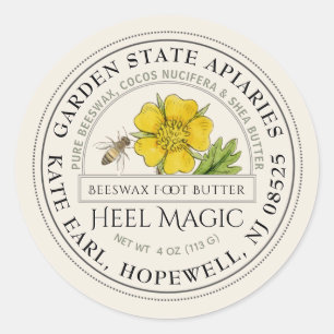 Adesivo Redondo Manteiga de calcanhar de cera de abelhas com flor 