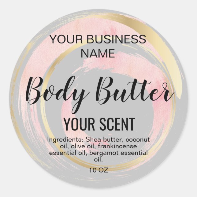 Adesivo Redondo manteiga de corpo dourado pincel clássico rosa (Frente)