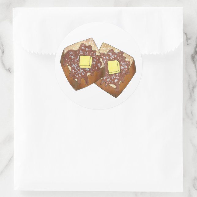 Adesivo Redondo Manteiga de torrada francesa e Comida de café da m (Bolsa)