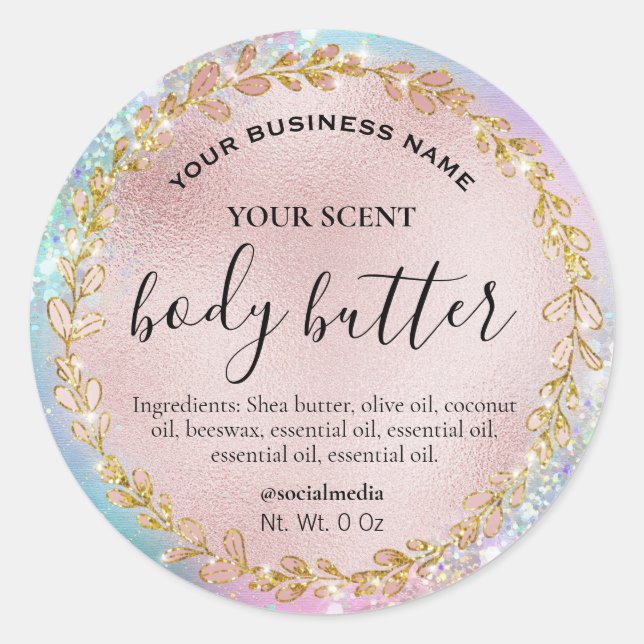 Adesivo Redondo Manteiga Dourada do Rosa de colírio Holográfico Pa (Frente)