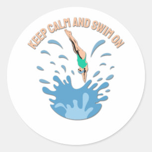 Adesivo Redondo Mantenha a calma e a Natação ligada - Design do na