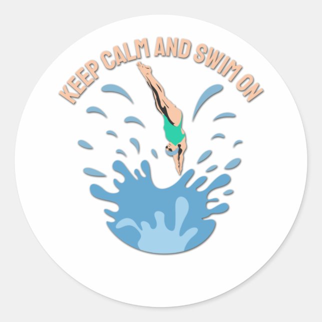Adesivo Redondo Mantenha a calma e a Natação ligada - Design do na (Frente)