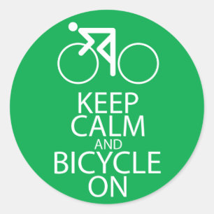 Adesivo Redondo Mantenha a calma e Bicycle no verde do presente da