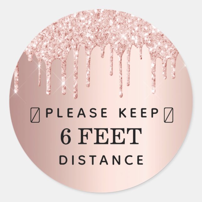 Adesivo Redondo Mantenha a distância pingos de brilho cor-de-rosa  (Frente)
