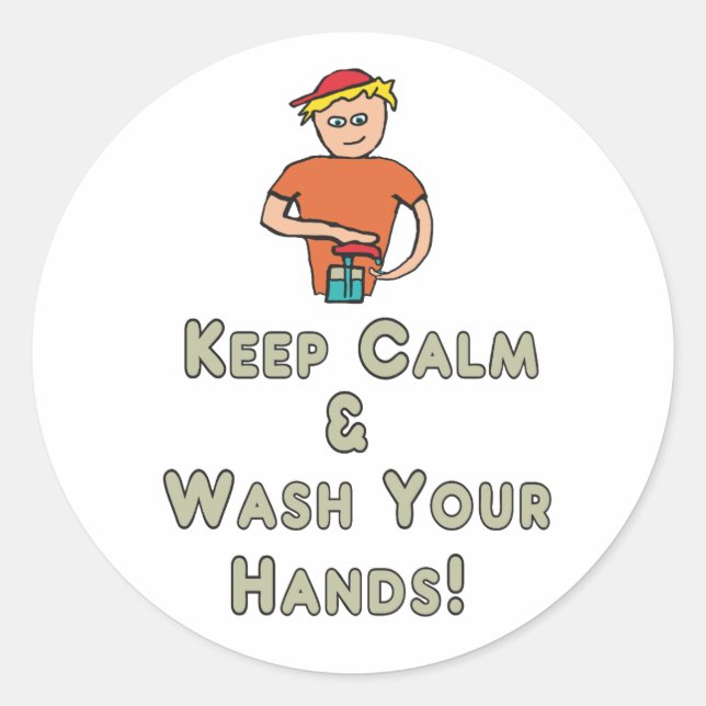Adesivo Redondo Mantenha Calma Lave Suas Mãos (Frente)