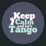 Adesivo Redondo Mantenha Calmo Vamos Tango Funny Ballroom Dance<br><div class="desc">Fique calma e Vamos Tango. Design de dança de salão engraçada para aqueles que adoram dançar ao som da música com seu parceiro. Legal e simples mercadoria para dançarina de Tango profissional. Perfeito para celebrar o baile no Dia Nacional da Dança. presente de Natal e excelente para família e amigos....</div>