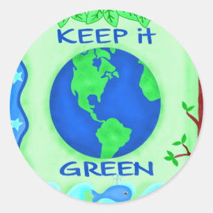 Adesivo Redondo Mantenha-o arte verde do ambiente da terra das