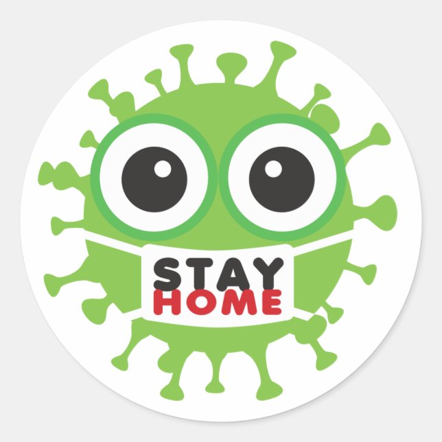 Adesivo Redondo Mantenha o vírus doméstico com máscara (Frente)